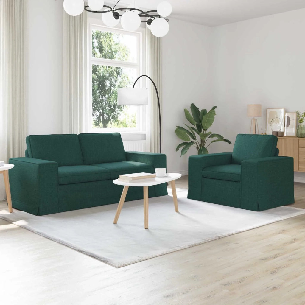 Divano 2 pcs Verde Scuro 182 x 80 x 82 cm Tessuto
