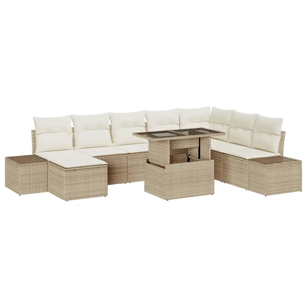 Set Divano da Giardino 9 pcs Beige e Crema polyrattan