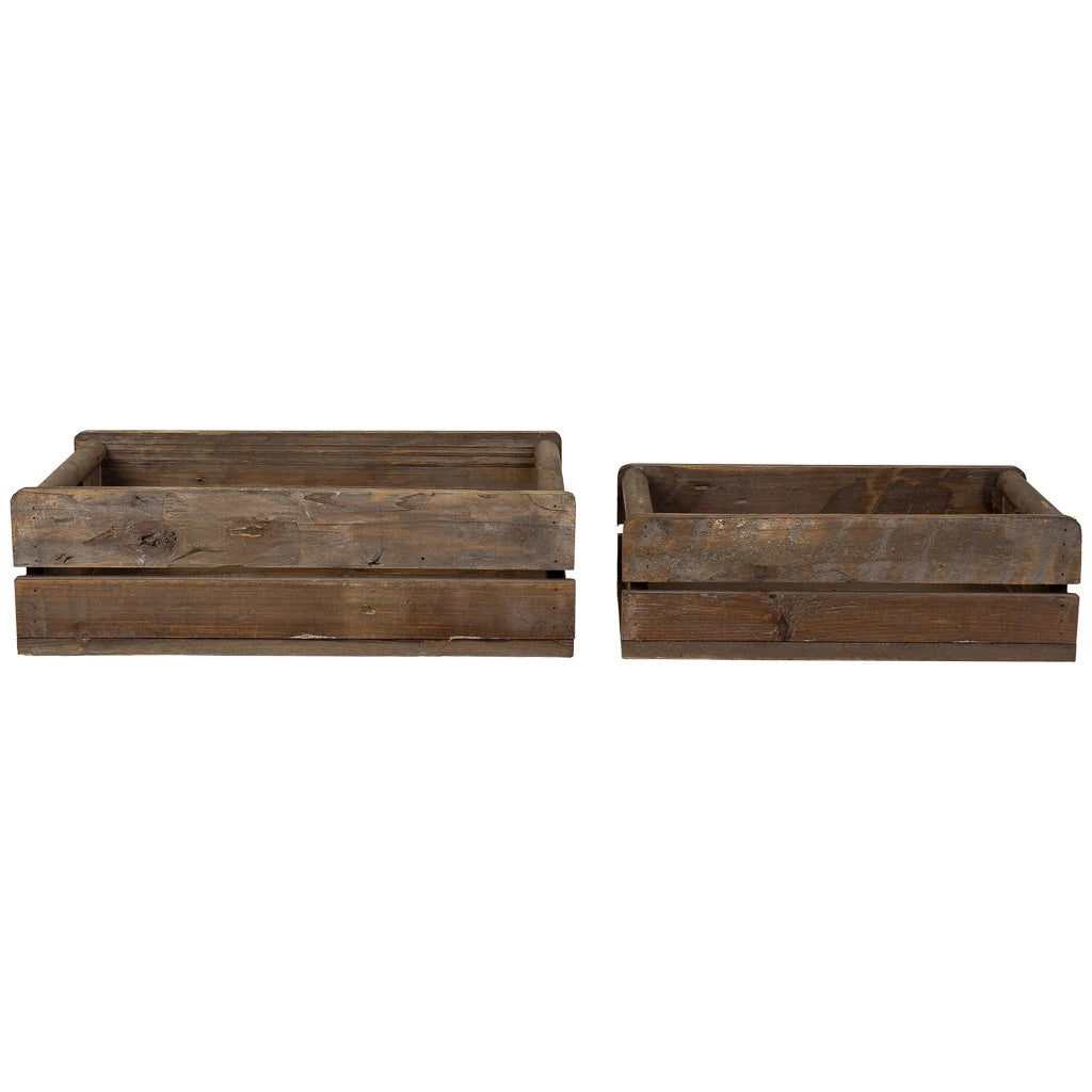 Set 2 cassette legno marrone 49x33x15-39,5x26x13h cm