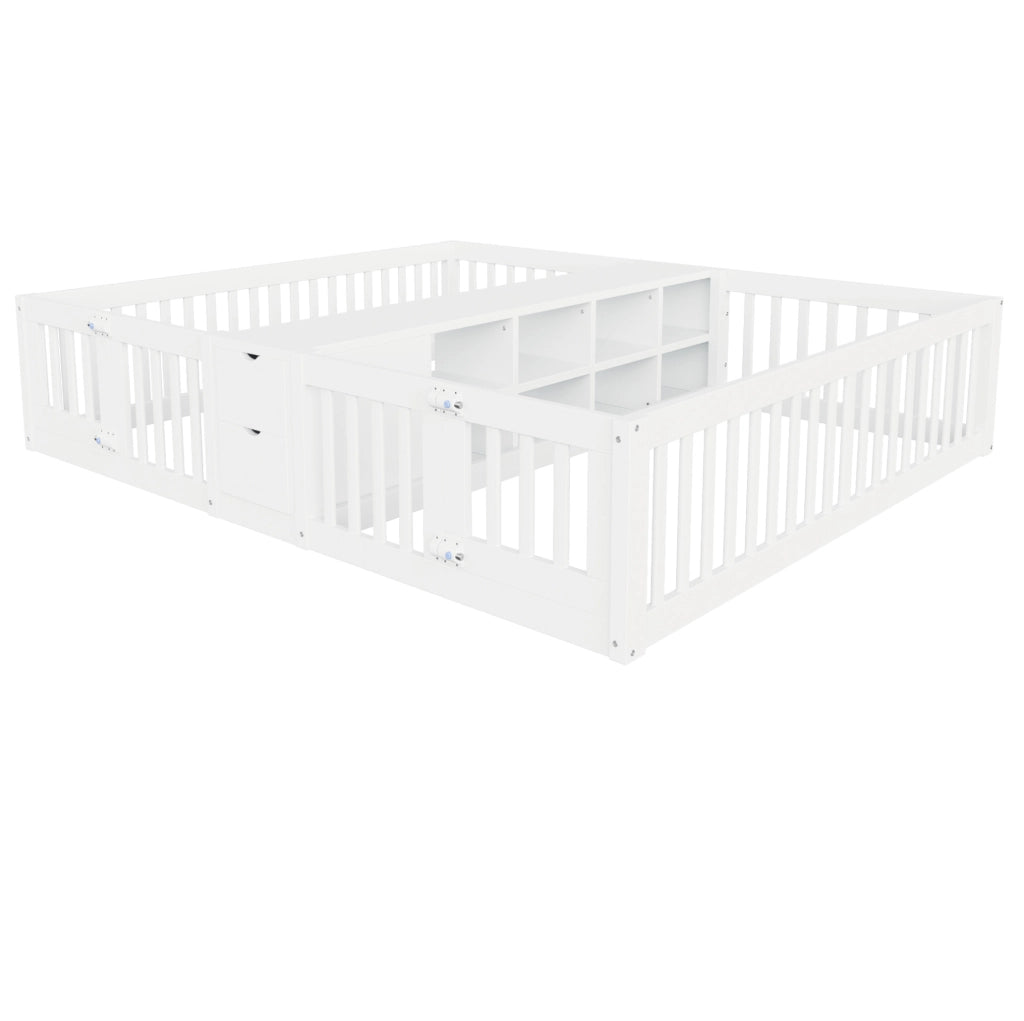 Letto doppio per bambini 90x200 cm con cassetti e ripiani