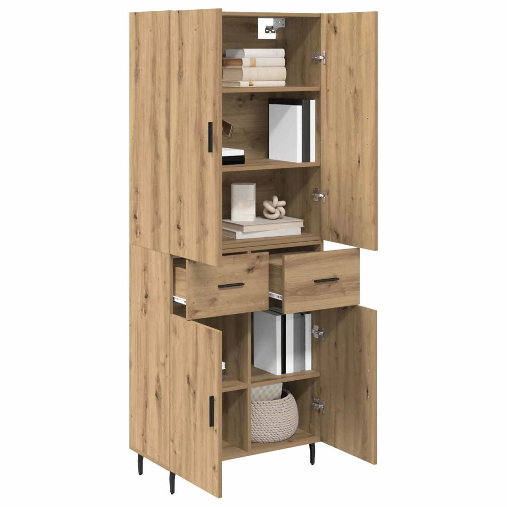 Credenza 2 pcs Rovere artigianale Legno Stratificato e Vetro 3415977