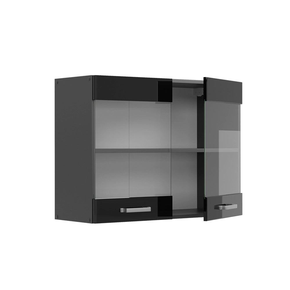 Vicco Mobile da cucina in vetro Nero lucido 80 cm