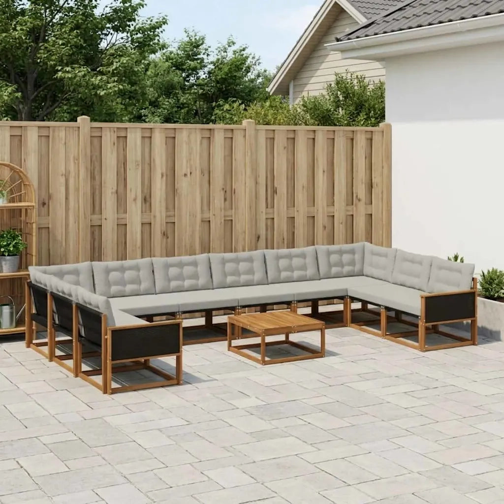 Set di divani da esterno 11 pcs Naturale e Grigio Chiaro