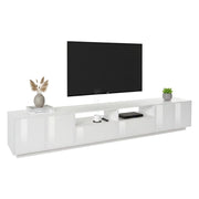 Mobile porta TV Albak, Credenza bassa da soggiorno, Base porta TV, 100% Made in Italy, cm 260x41h46, Bianco lucido