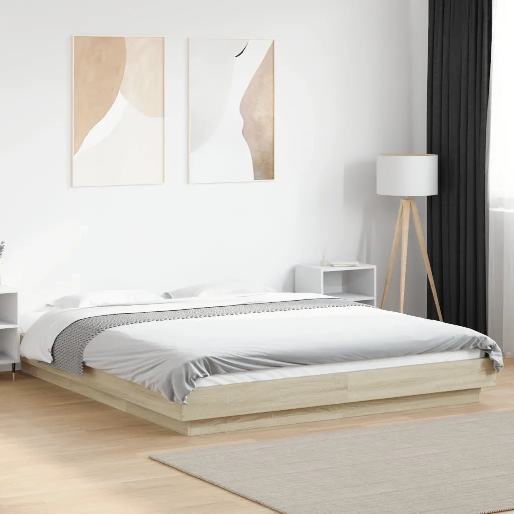 Letto matrimoniale | Letto per adulti | Giroletto Luci LED Rovere Sonoma 160x200 cm Legno Multistrato