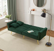 Divano Letto 2 Posti ¨C MINIMAL ¨C Velluto, Schienale Regolabile, Piedini Dorati
