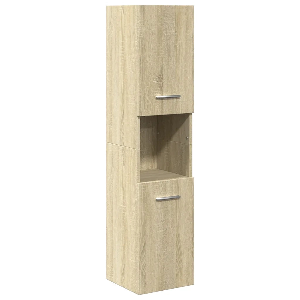Mobile da bagno con vani contenitori moderni 30 x 30 x 130 cm linee pulite legno ingegnerizzato rovere Sonoma 02_0049699