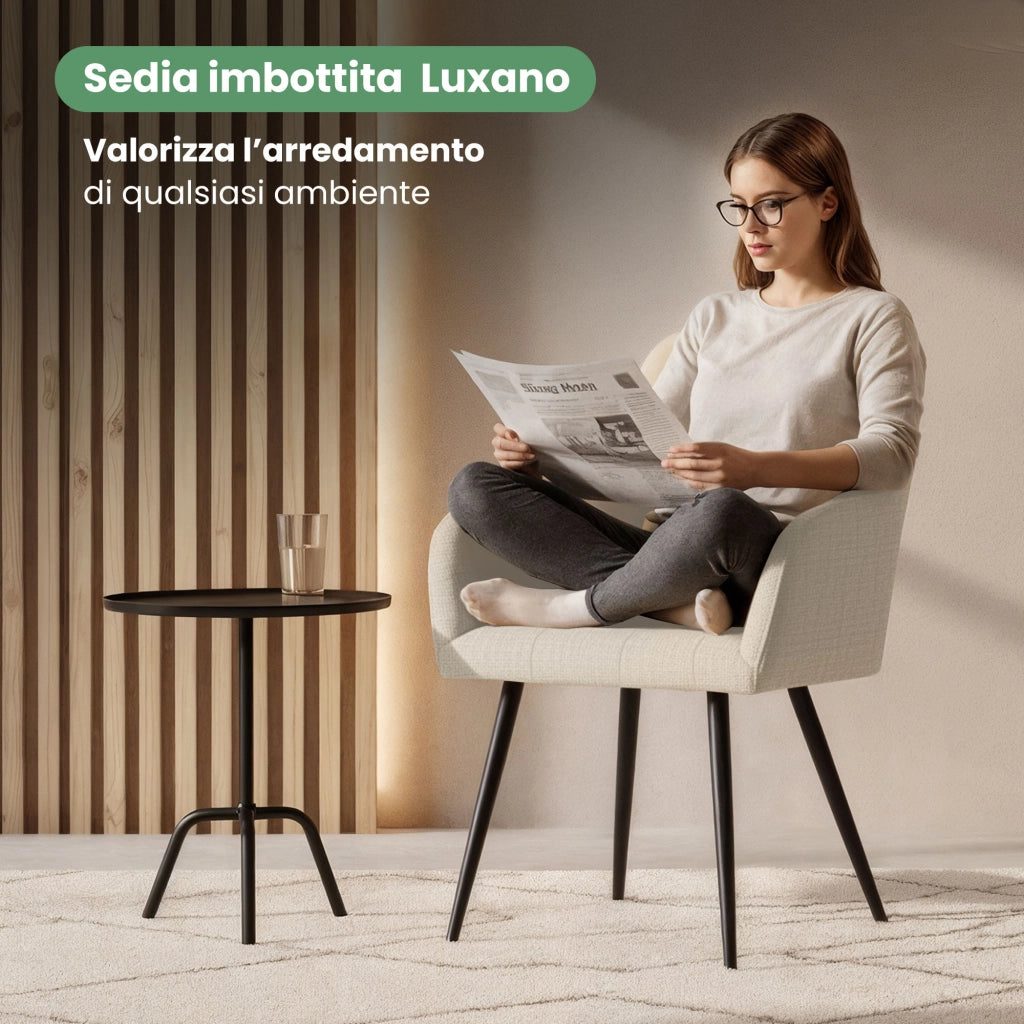 Set di 2 Sedie imbottite con cuciture quadrate LUXANO Beige gambe nere tessuto Lumos