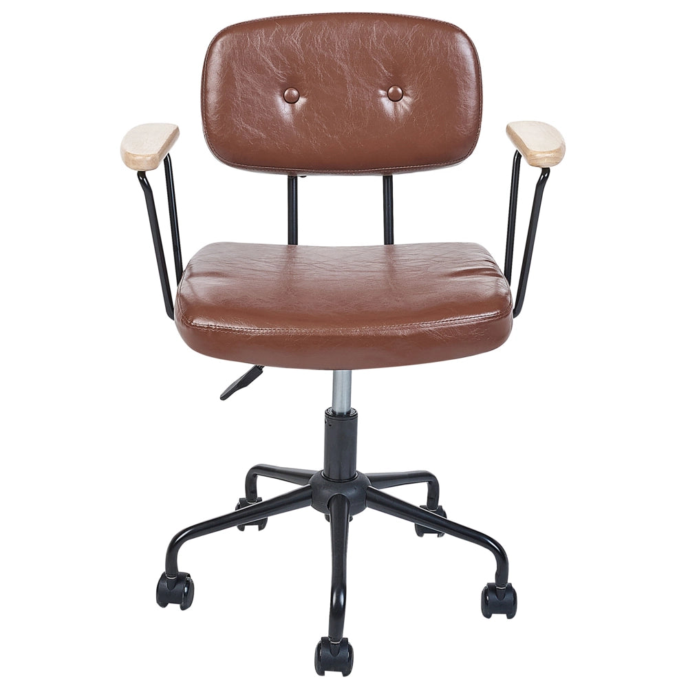 Sedia da ufficio in ecopelle marrone girevole e regolabile stile moderno home office