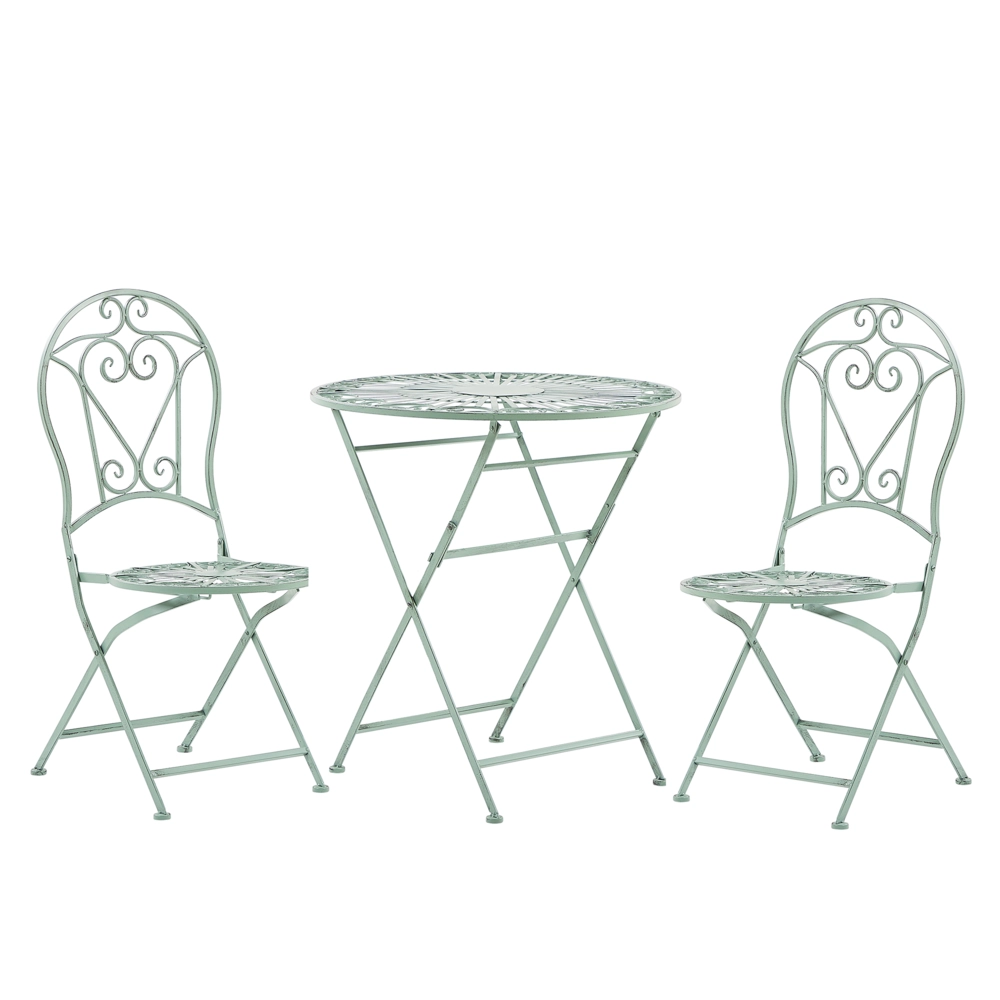 Set da bistrot per esterni in metallo verde 2 sedie pieghevoli Set da balcone decorativo da tavola rotonda