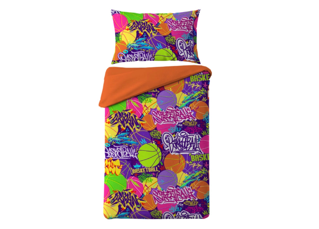 Copripiumino Sacco Piumone Freestyle Per Ragazzi 100% Cotone Digitale Basket - Singolo - Basket