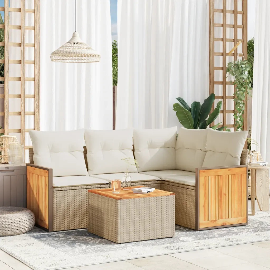 Set Divano da Giardino 5 pz con Cuscini Beige in Polyrattan 3260021