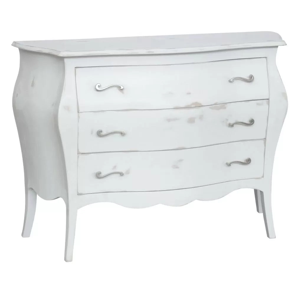 Gruppo 1 cassettiera 2 comodini bombati legno shabby bianco consumato - Mobili 2G
