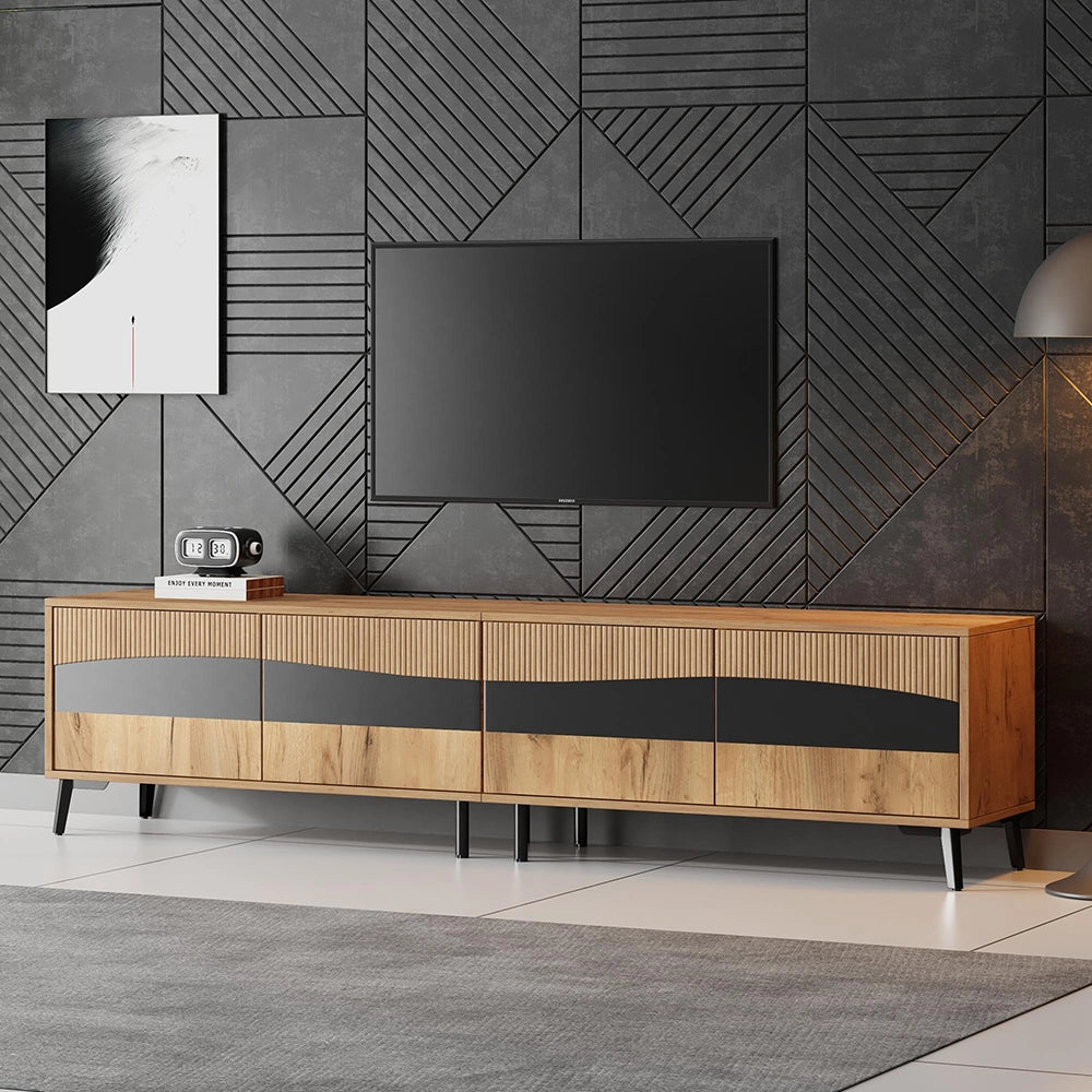 Mobile TV 180x40x50cm - Xylo - 4 Ante, 8 Piedi, Legno e Nero, Carico 30kg