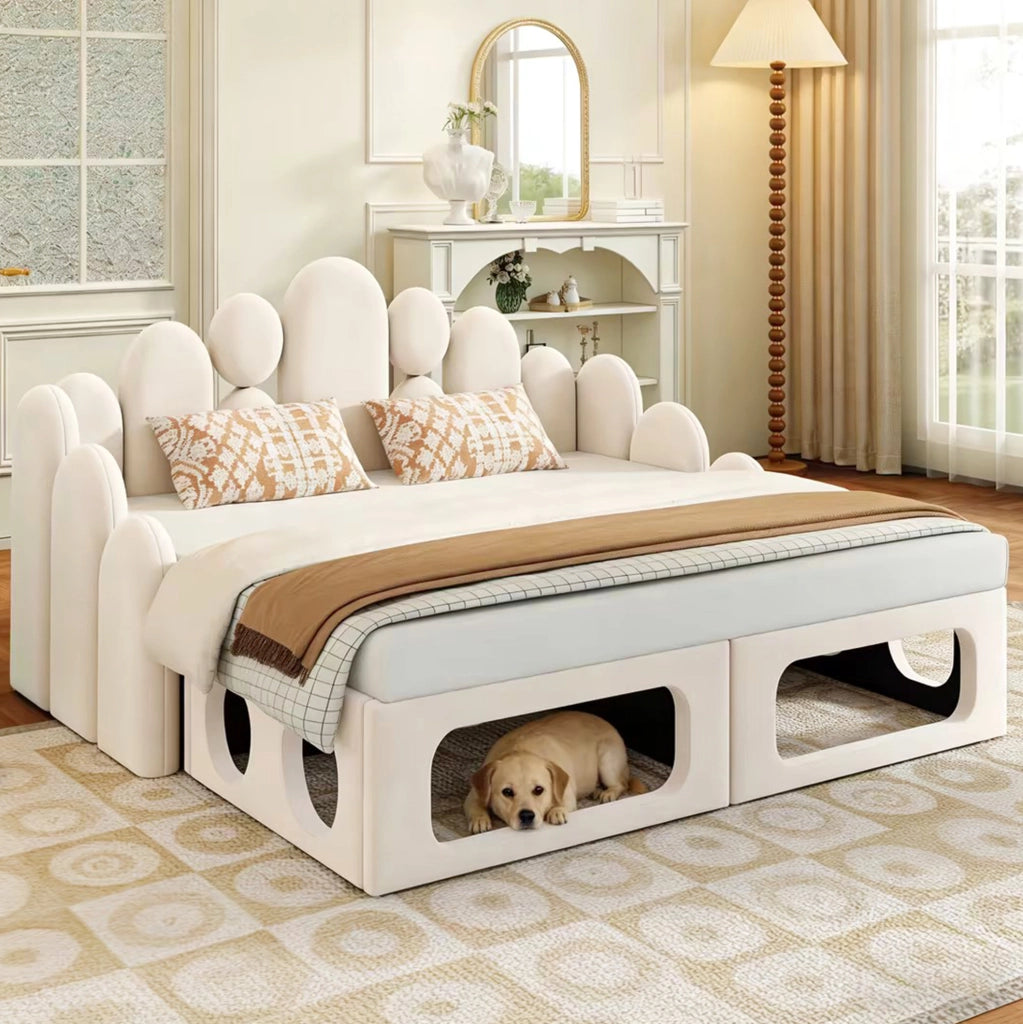 Divano letto 180x200 cm beige in velluto con cuccia per animali