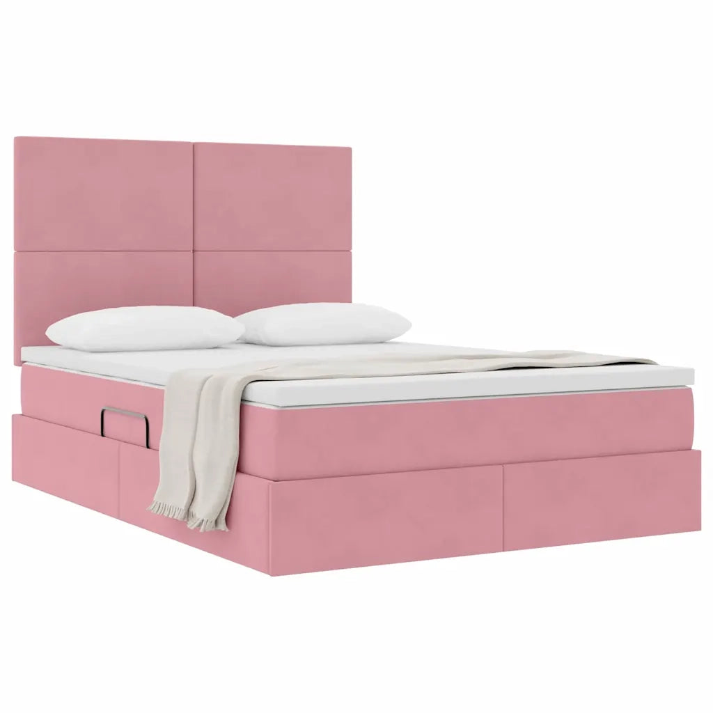 Letto con contenitore e materasso Rosa 140 x 200 cm Velluto