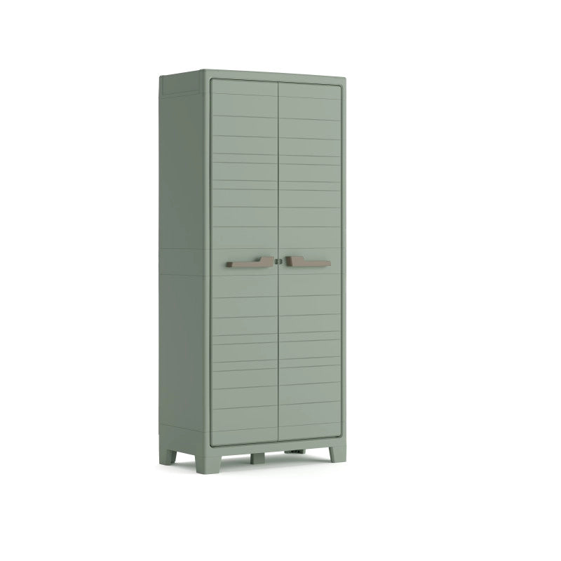 Armadio portascope da esterno in resina 80x44x182 cm - Impermeabile IPX3 Resistente UV - 8 ripiani - Grigio/Verde riciclato - Planet Outdoor Multispace - Keter