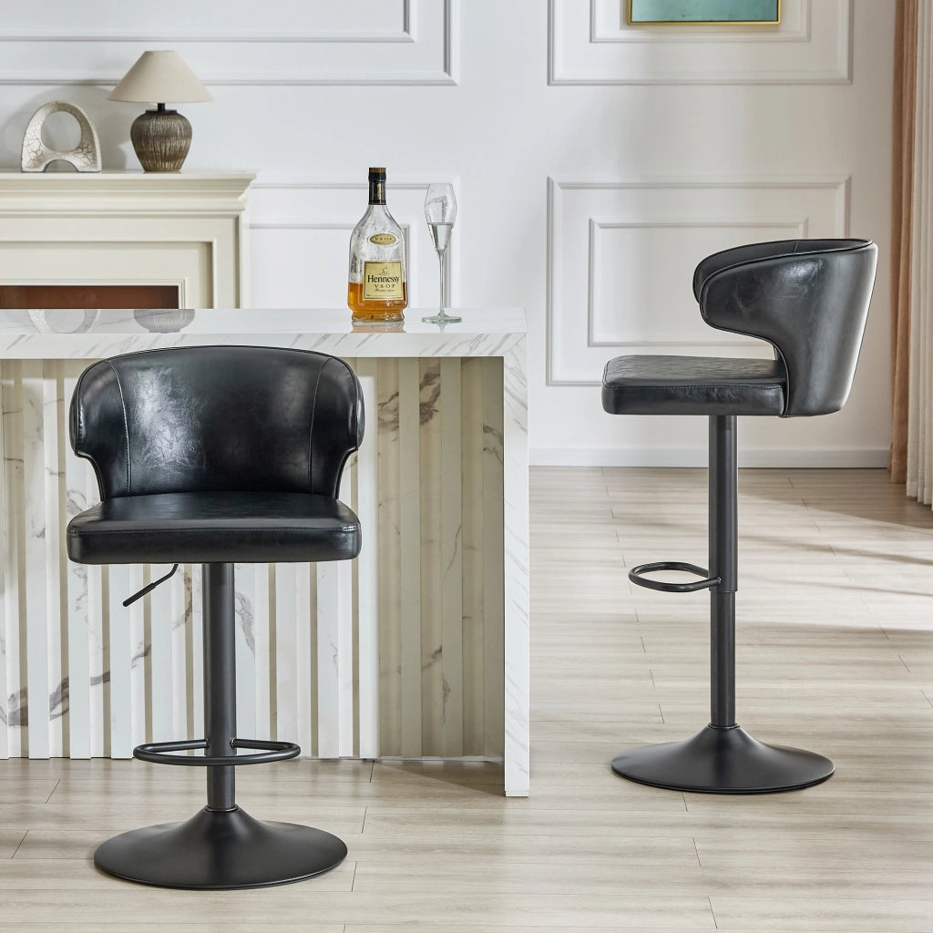 Sgabello da bar girevole con schienale e altezza regolabile, poggiapiedi, in PU nero, 70,5 × 56,0 × 55,5 cm