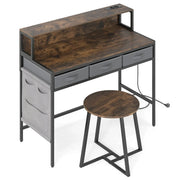 Set scrivania per computer con sgabello 110 x 50 x 95,5 cm design ergonomico con spazio di archiviazione in metallo marrone rustico 20_0018740