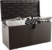 Cassapanca Per Esterni in Metallo e PE Rattan, Contenitore Impermeabile da 276 L, con Chiusura a Chiave, 114 x 54 x 56 cm, Marrone