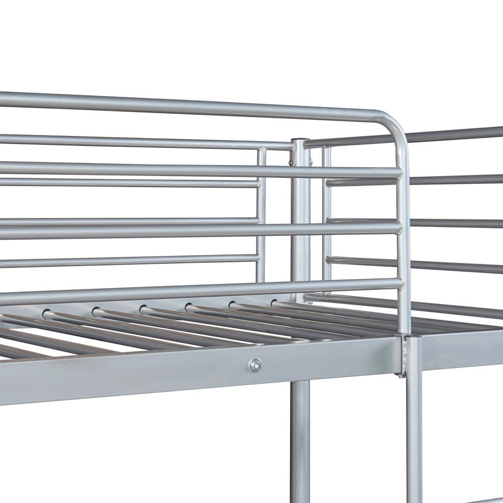 Letto a Castello Soppsar con 2 Materassi 200 x 90 cm Barriera Anticaduta e Scaletta - Argento [en.casa]