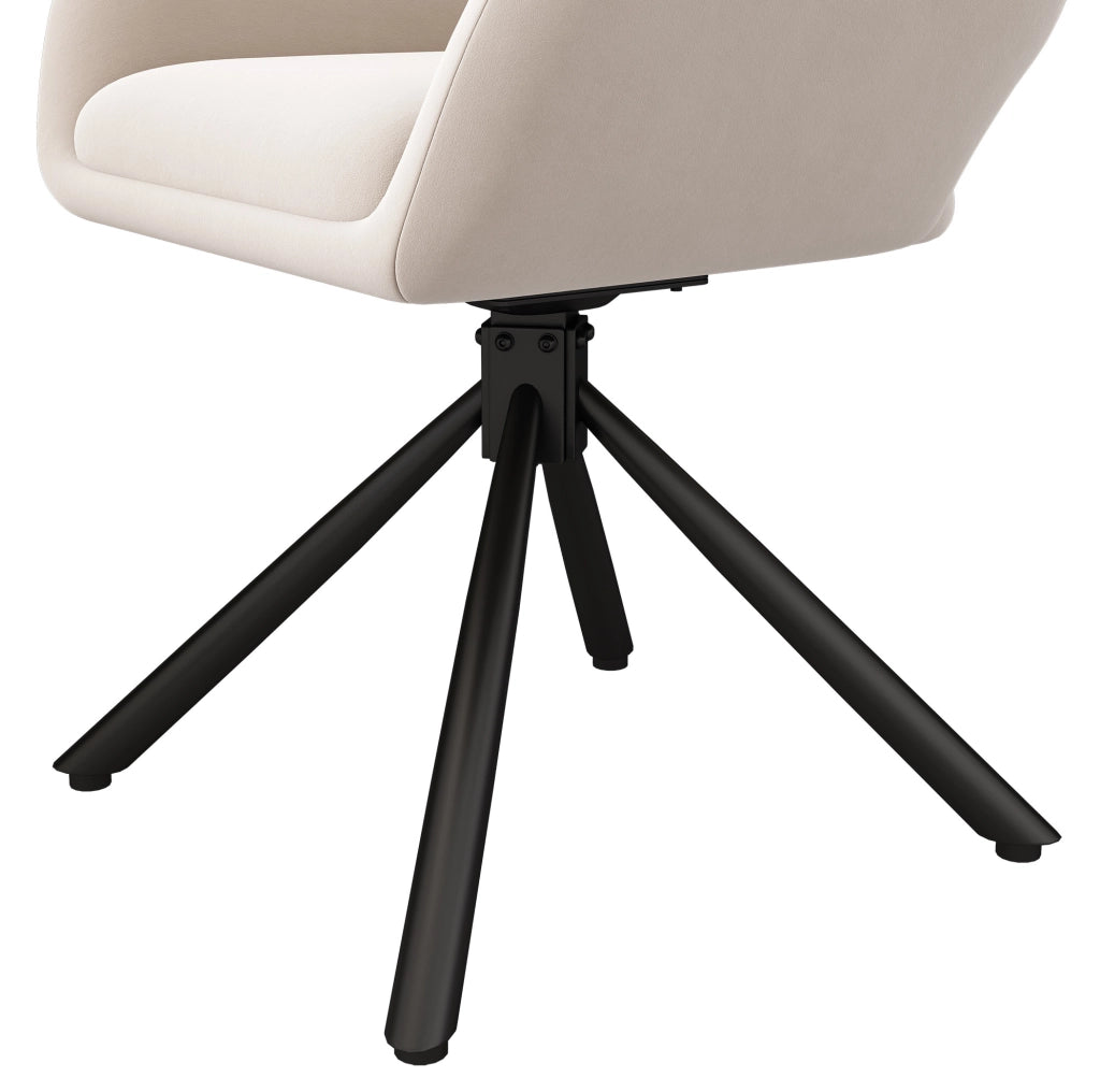 Set di 4 sedie da pranzo girevoli con braccioli in velluto e metallo beige