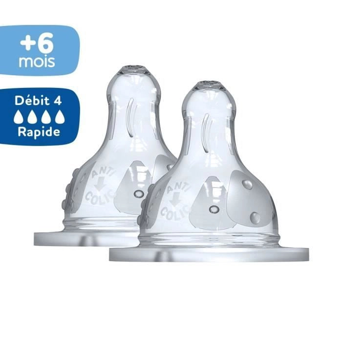 Tettarella DODIE + Supernova tonda a 3 velocità - collo largo - +6 mesi - silicone flow 4 - liquido denso - set di 2