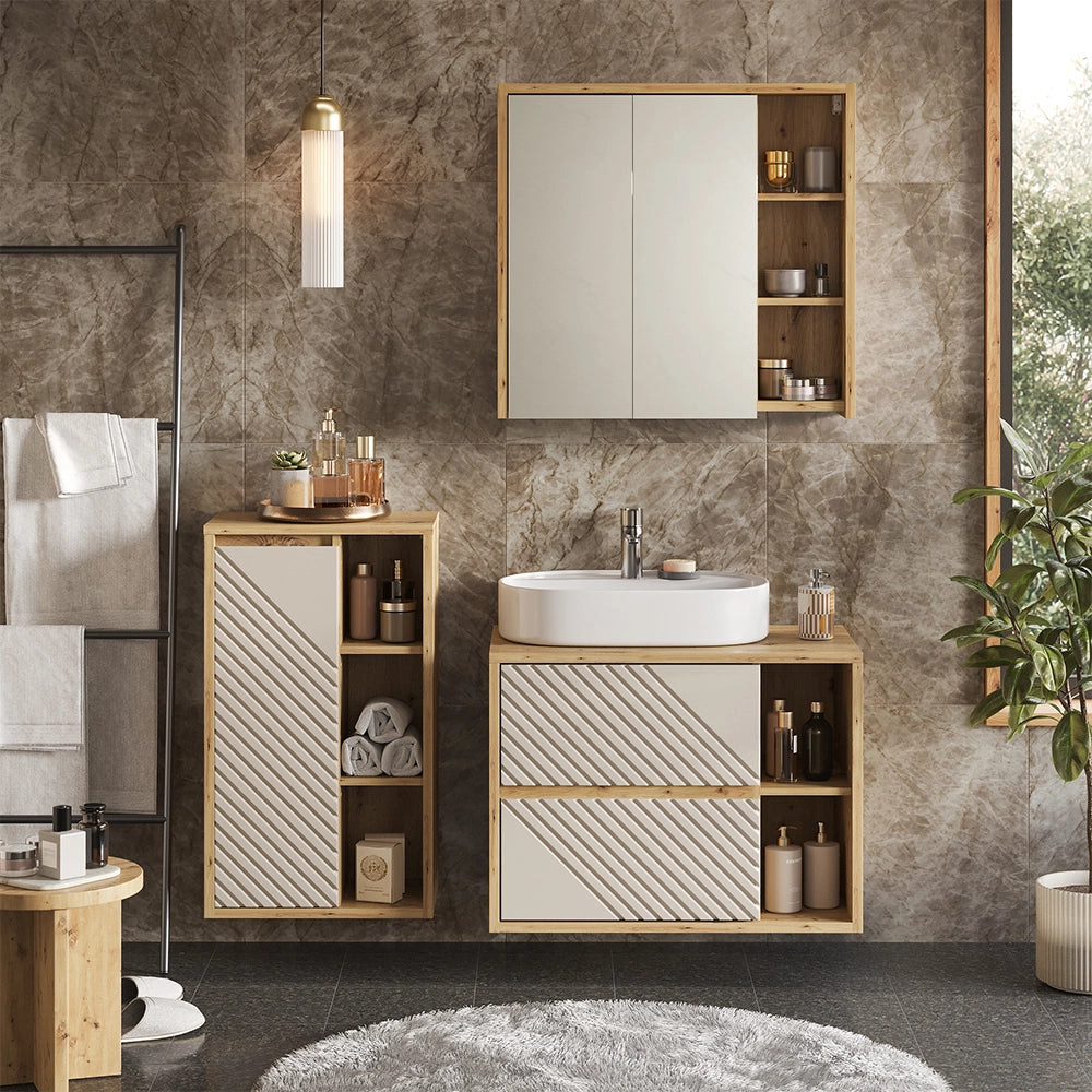 Set mobili bagno Viola Rovere artigianale 3 parti Vicco