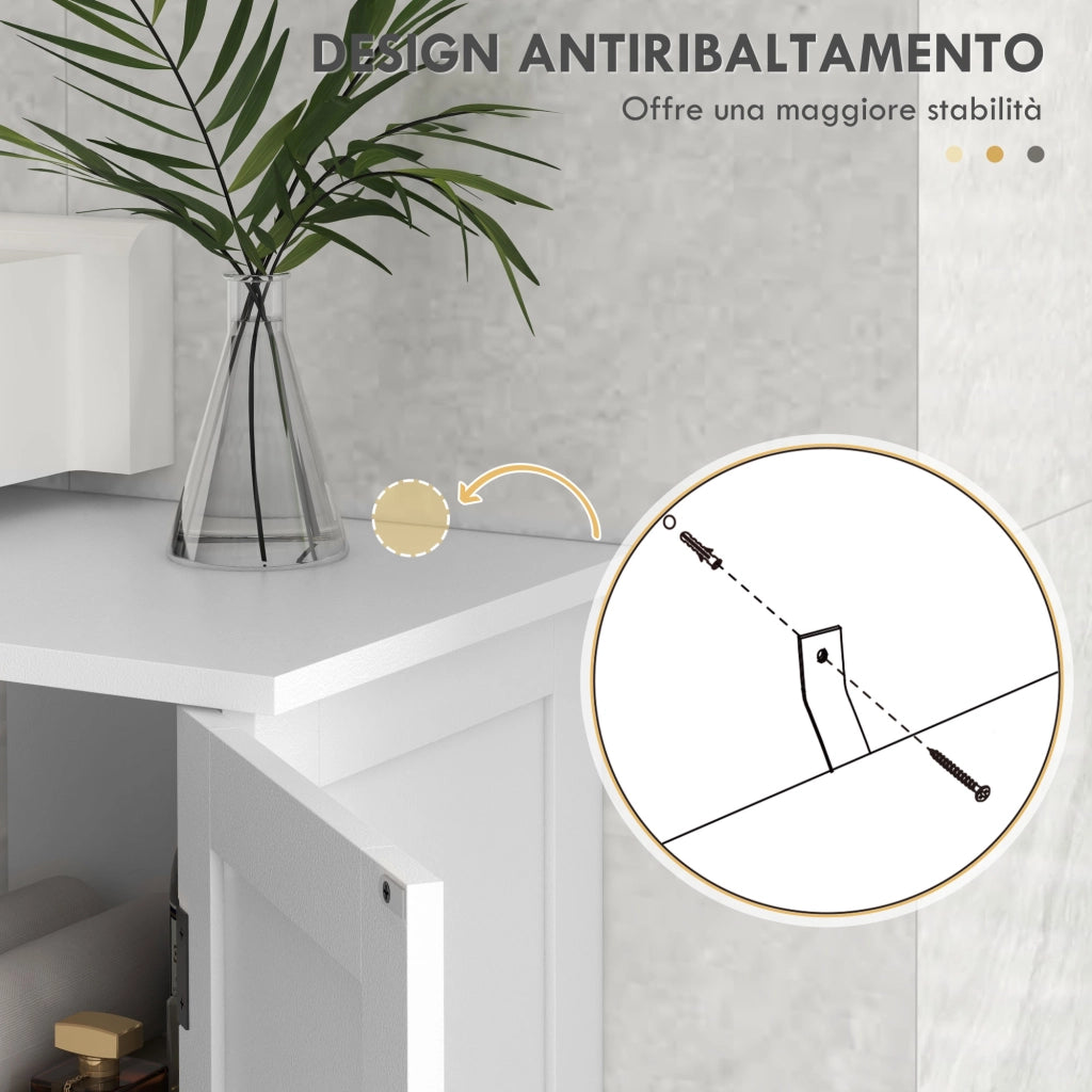 Mobile Sottolavabo Bagno con Armadietto 2 Ante e 3 Ripiani Aperti ¨C Zephmum ¨C Legno Bianco 90x30x60 cm