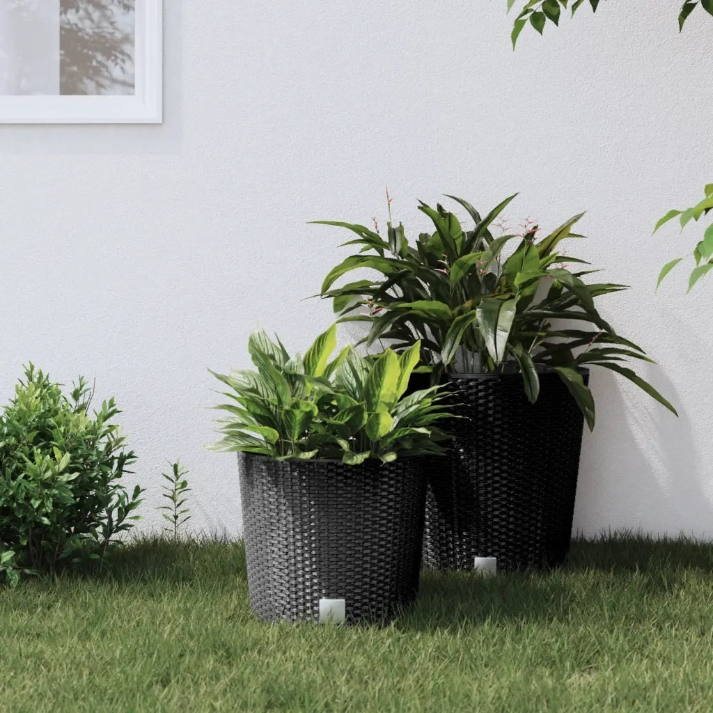 Fioriera | Cassetta per fiori | Vaso con Interno Rimovibile Antracite 15 / 15,3 L PP Rattan
