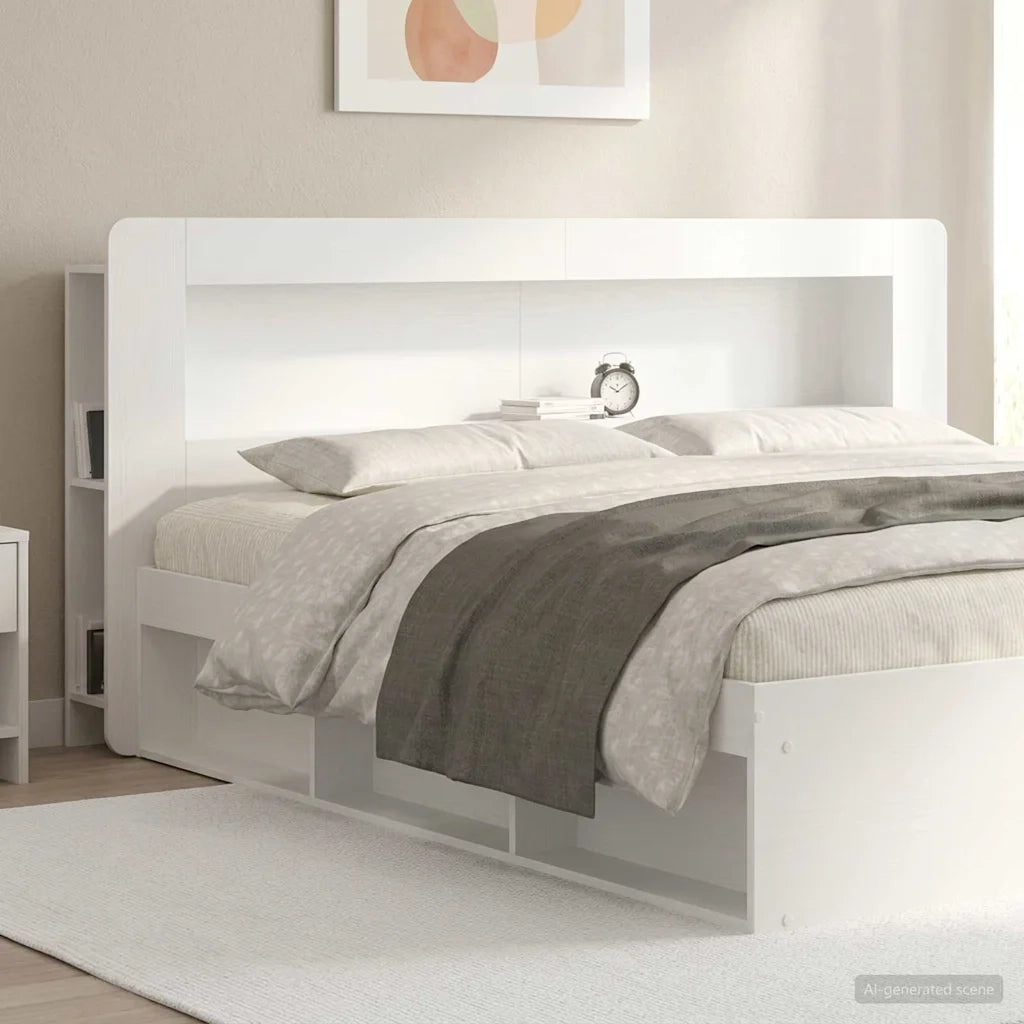 Testata del letto con archiviazione Bianco Legno ingegnerizzato