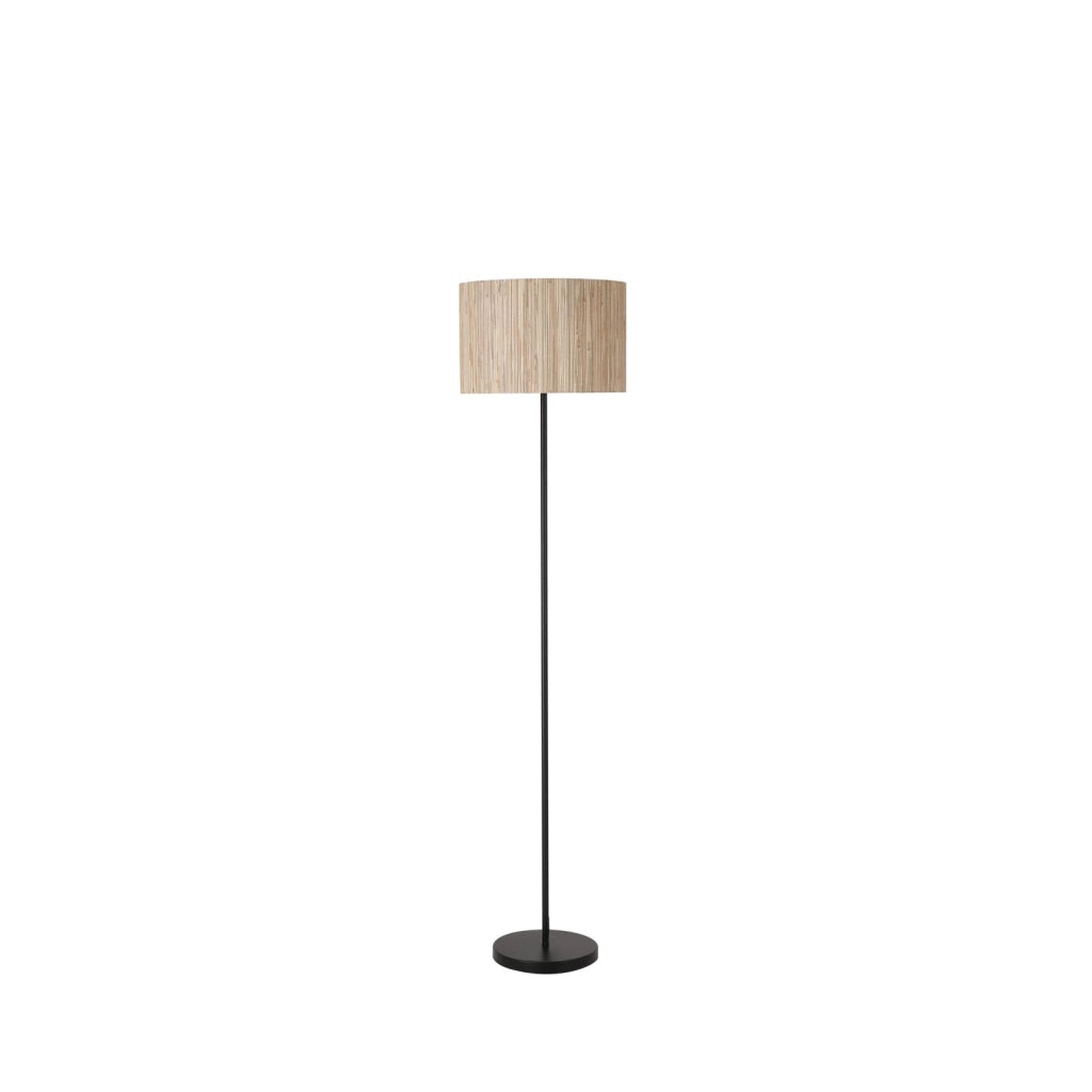 Lampada da terra Meadow 1Lt, paralume in erba naturale e metallo nero