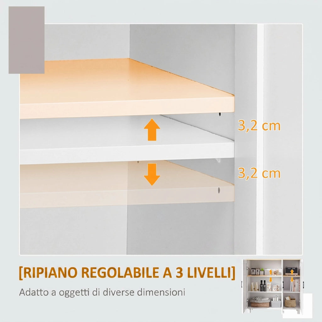 Credenza da Cucina 90x30x90 cm a 3 Ante Ripiani Regolabili Stile Minimalista Nordico in Legno Bianco