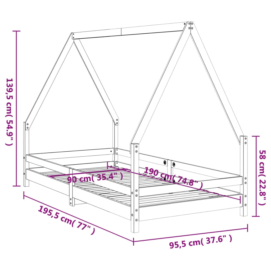 Giroletto per Bambini Bianco 90x190cm in Legno Massello di Pino 834493