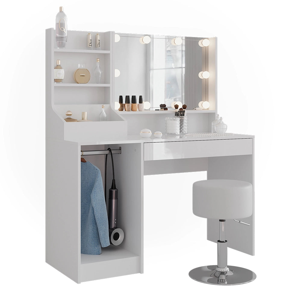 Vicco Tavolo da toeletta Bianco/bianco lucido 119.8 cm 5 parti