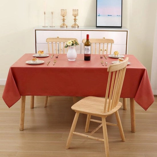 Tavolo con tovaglia in stile lino con effetto loto - lavabile e impermeabile - rettangolare 140 x 240 cm - tovaglia per tavolo con protezione contro macchie - rosso mattone