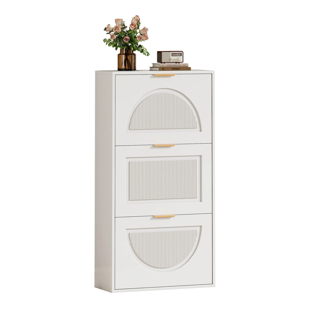 Scarpiere stretta con 3 ribalte 60 x 24 x 114 cm; bianco; in MDF e truciolare