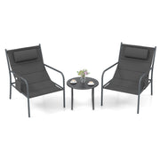 Set da bistrot per esterni 3 pezzi con sedile traspirante, Set da sedia e tavolino in metallo Grigio scuro-Set mobili da esterno