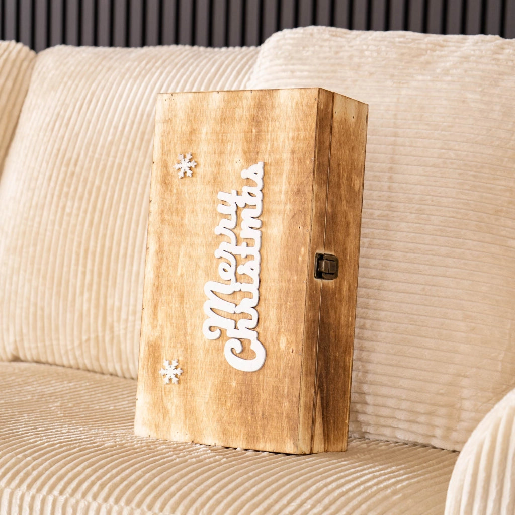 Cassetta Portabottiglia In Legno Idea Regalo Natale Contenitore Vino 2 Misure Disponibili Singola Doppia Scatola Bottiglie Vino 750 Ml Scritta Merry Christmas Regali Di Natale Naturale - Doppia