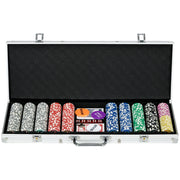Set Poker Completo con Valigetta Argento 500 Fiches e Tappeto per 9-10 Giocatori Robusto e Portatile