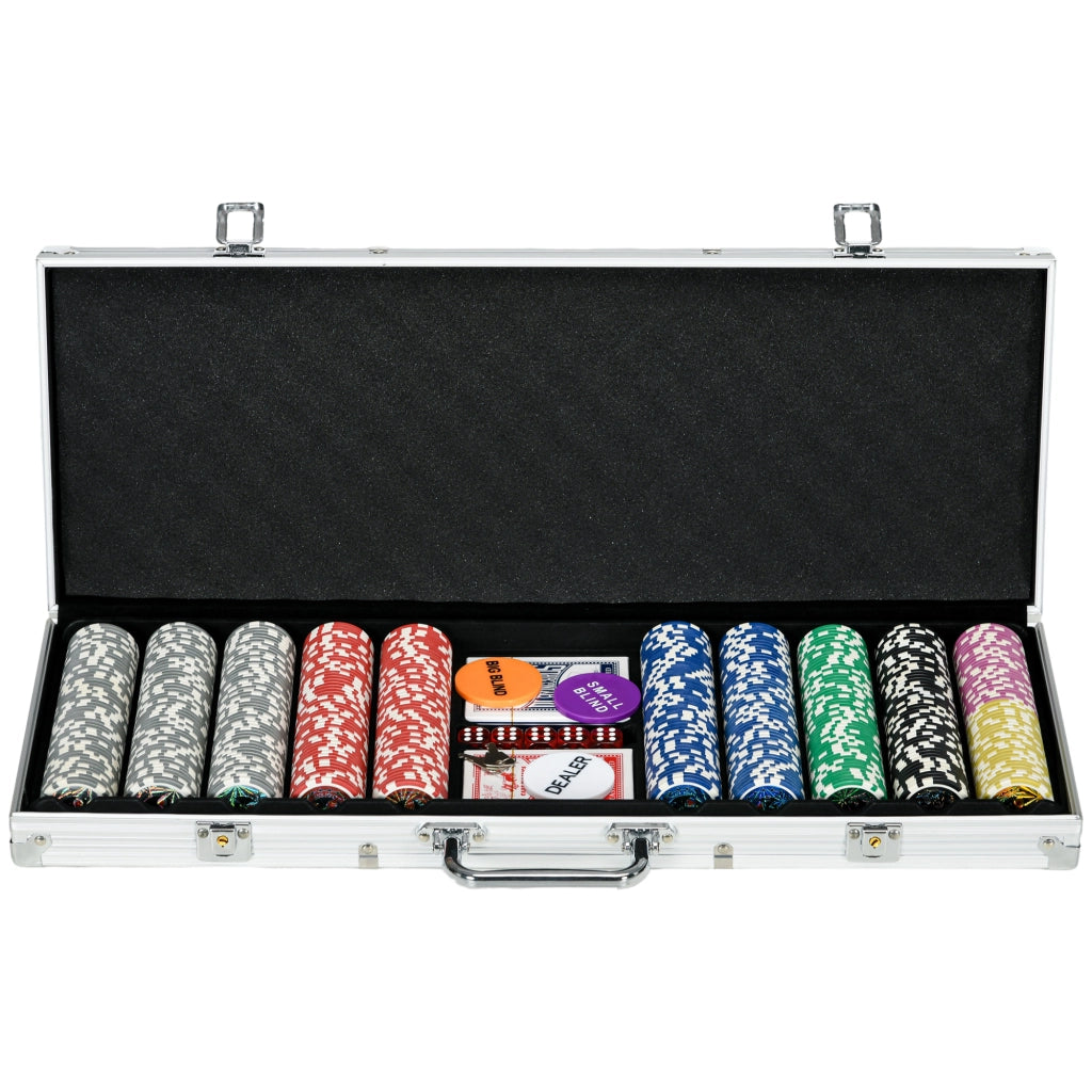 Set Poker Completo con Valigetta Argento 500 Fiches e Tappeto per 9-10 Giocatori Robusto e Portatile
