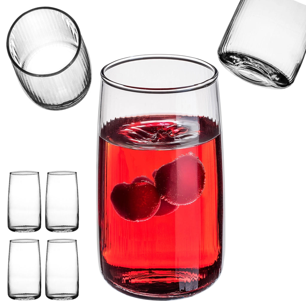 Set di 4 bicchieri da bevanda KADAX da 480 ml per succhi di frutta, con scanalatura.