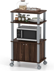 Carrello da Cucina a 3 Livelli per Microonde, Carrello Portaoggetti con Ruote e Armadio con Porta, Carrello di Servizio in Legno, Organizer per Sala da Pranzo, 60 x 40 x 98 cm (Marrone)