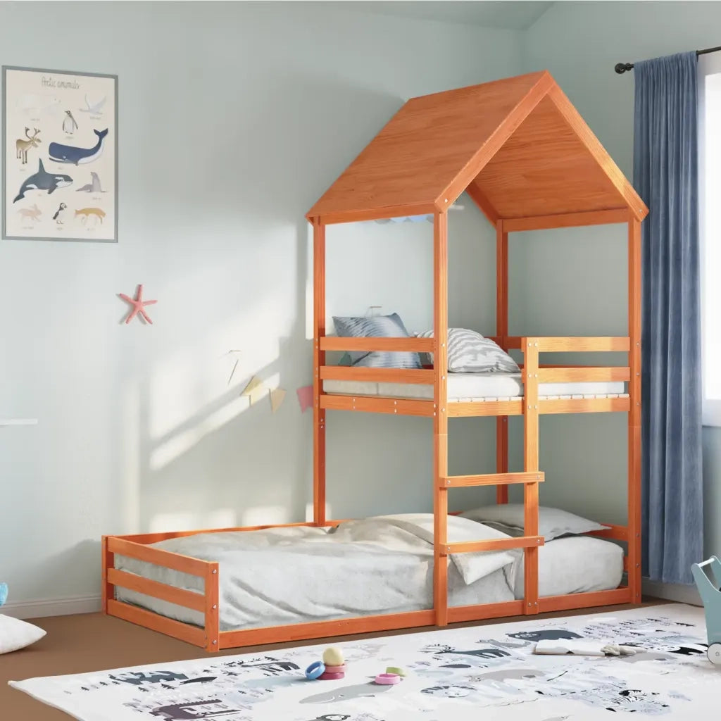 vidaXL Letto a Castello con Tetto Marrone Cera 90x190 cm Massello Pino