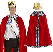Costume da Regina - Cappotto di Velluto d'Oro 150 cm - Corona - Attore Teatrale - Costume da Festa - Abito Comodo - Costume da Regina
