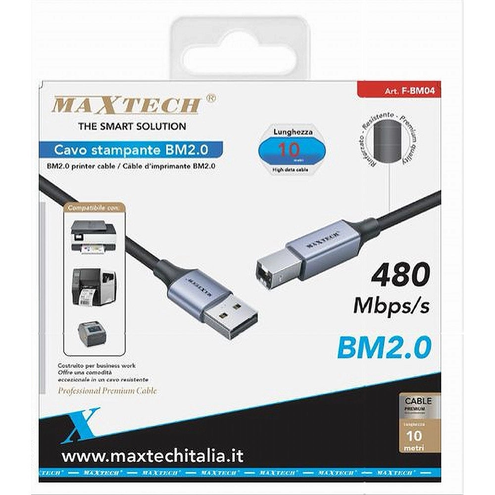 Trade Shop - Cavo Usb Bm2.0 Maschio 480mbps 10 Mt Compatibile Stampante Etichettatrice F-bm04 -