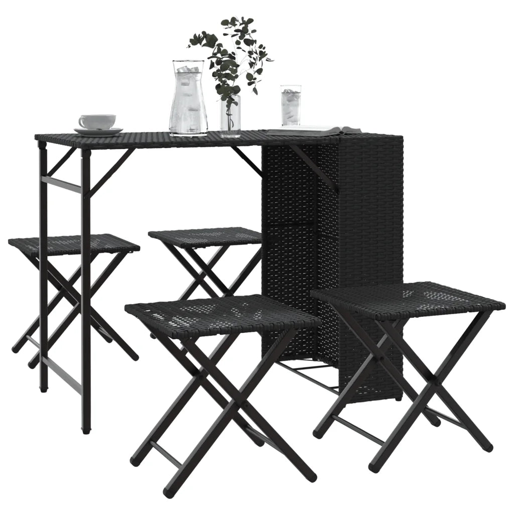 Set da Pranzo da Giardino Pieghevole 5 pz | Set Salotto da Giardino Nero in Polyrattan