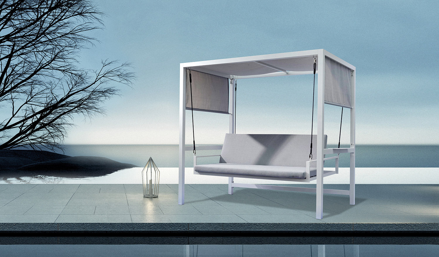 Dondolo Letto 3 Posti da Giardino 234x130x194 cm in Alluminio con Cuscini Grigio Chiaro