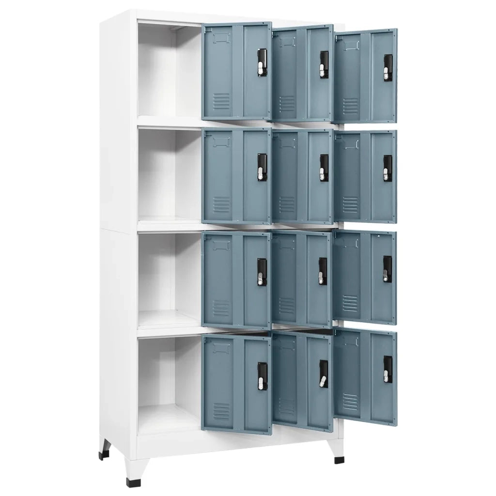 Armadietto moderno con 12 ante chiudibili a chiave 90 x 45 x 180 cm acciaio grigio chiaro 02_0047030