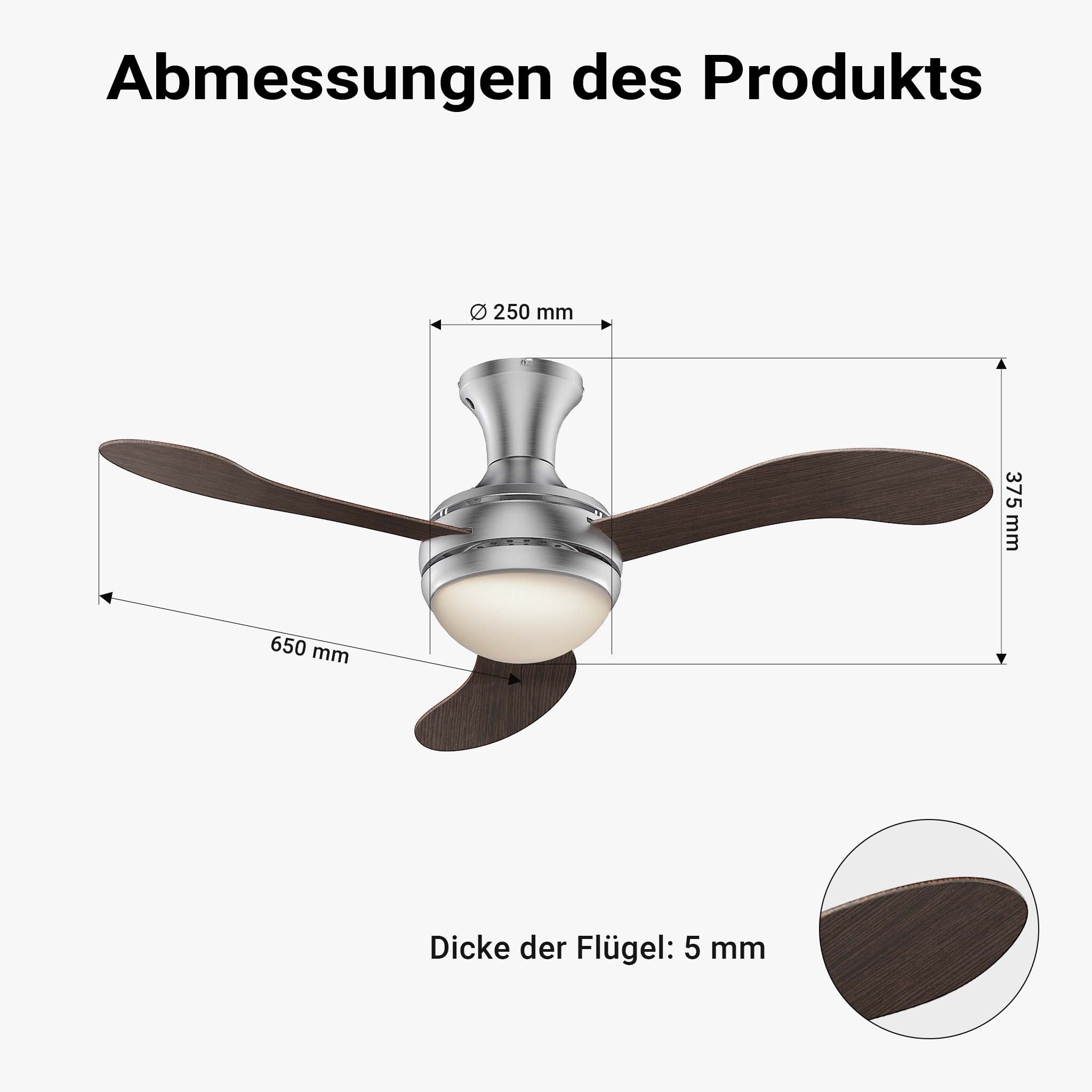 Ventilatore da soffitto Ø 130 cm con 3 pale, lampadario ventilatore con 3 velocità, telecomando, timer, modalità estiva e invernale, 55 W